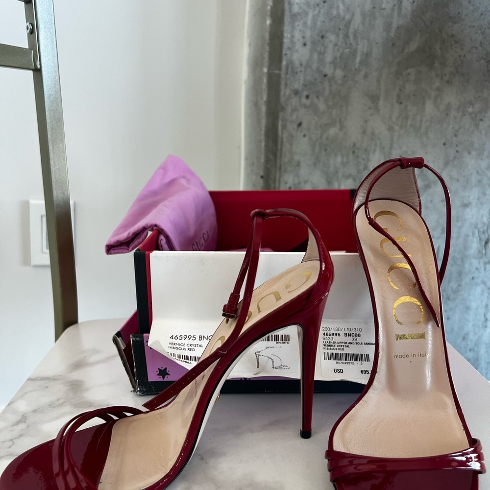 Gucci Red Patent Leather Strappy Heels - Picture 11 of 16